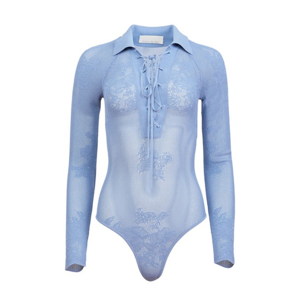 Fleur du Mal Lace Pointelle Collared Bodysuit